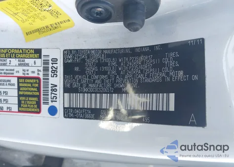 2012 Toyota Sienna Le V6 8 Passenger из США, поврежденный, VIN 5TDKK3DC0CS206512